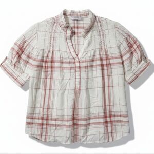 NWOT Frame Denim Oversized Plaid Short Sleeve Blouse, Size Small